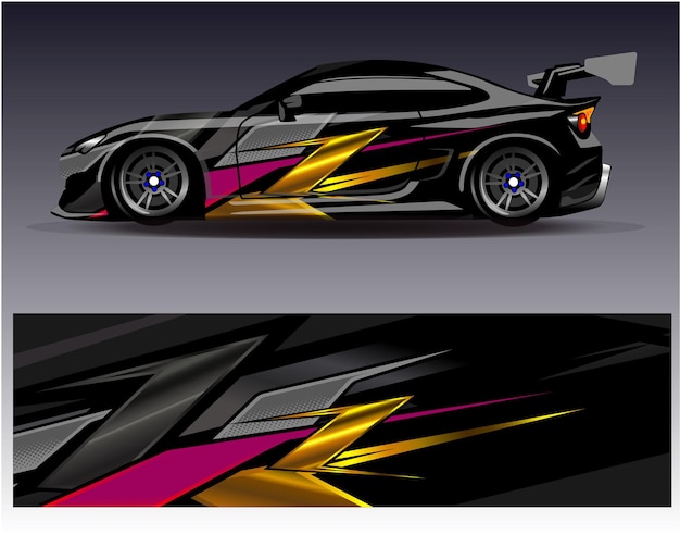 Car wrap design vector Graphic abstract stripe racing background kit designs for wrap vehicle