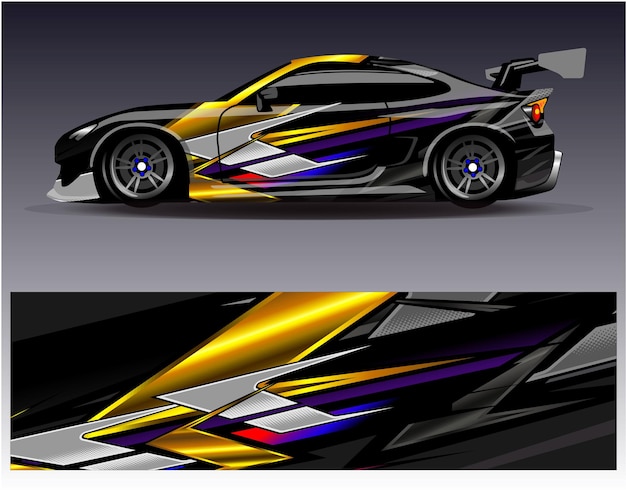 Car wrap design vector Graphic abstract stripe racing background kit designs for wrap vehicle