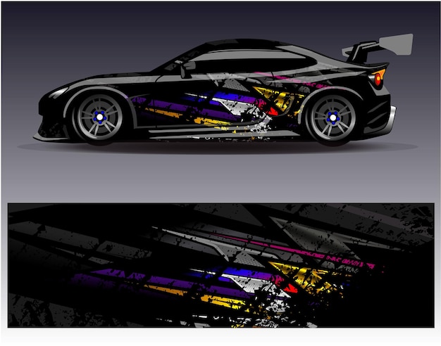 Car wrap design vector Graphic abstract stripe racing background kit designs for wrap vehicle