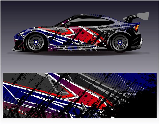 Car wrap design vector Graphic abstract stripe racing background kit designs for wrap vehicle