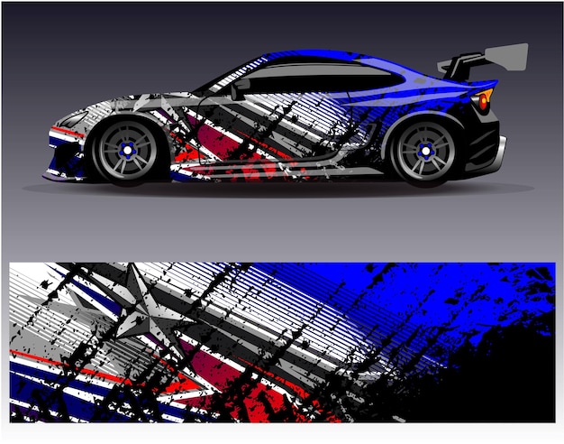 Car wrap design vector Graphic abstract stripe racing background kit designs for wrap vehicle