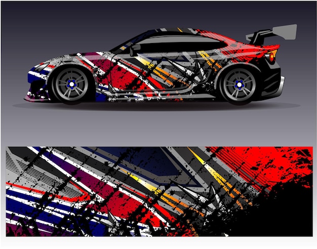 Car wrap design vector Graphic abstract stripe racing background kit designs for wrap vehicle