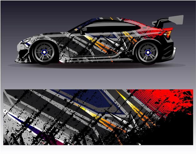 Car wrap design vector Graphic abstract stripe racing background kit designs for wrap vehicle