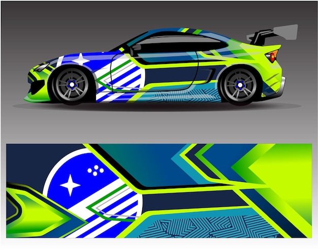 Car wrap design vector Graphic abstract stripe racing background kit designs for wrap vehicle