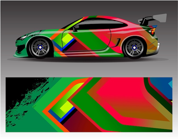 Car wrap design vector Graphic abstract stripe racing background kit designs for wrap vehicle