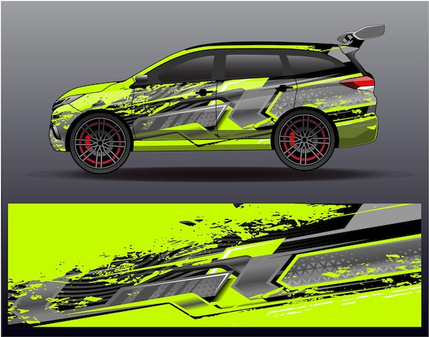 Car wrap design vector. Graphic abstract stripe racing background kit designs for wrap vehicles