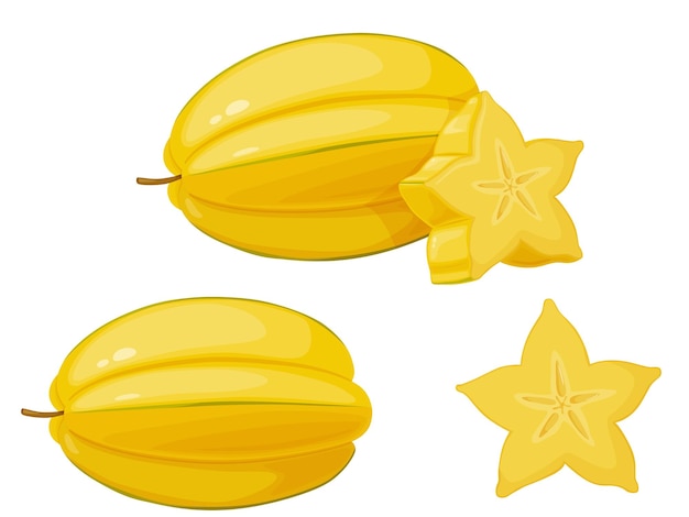 Carambola fruit Yellow ripe starfruit isolated on white background Vegetarian food