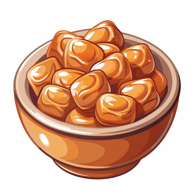 Caramel Candies in Decorative Bowl Food Vector Illustration