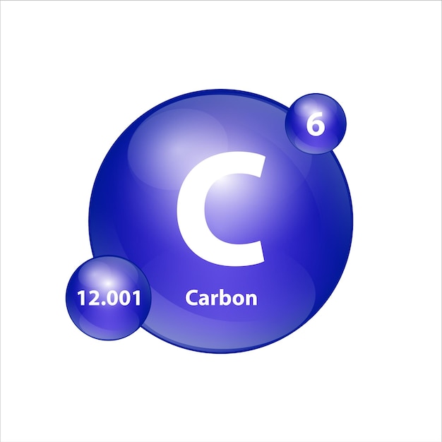 Carbon (C) icon structure chemical element round shape circle blue dark Study in science education.