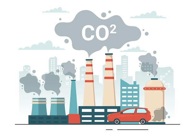 Carbon Dioxide or CO2 Illustration to Save Planet Earth from Climate Change as a Result of Factory