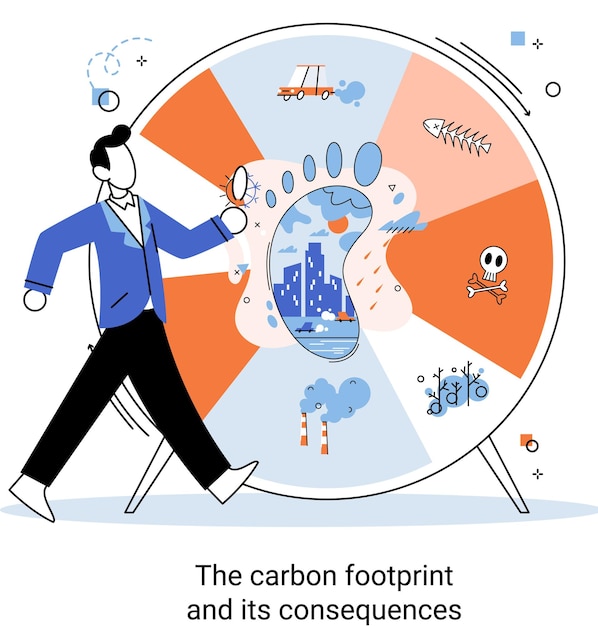 Carbon footprint and consequences metaphor Causes of climate change on planet Record high levels of carbon dioxide CO2 in atmosphere Environmental ecological problems air and atmosphere pollution