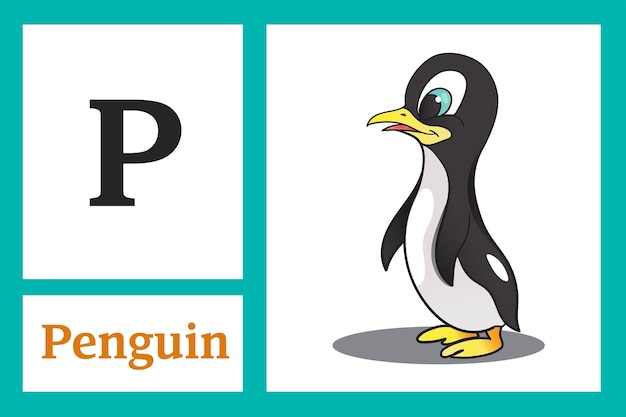 Card Alphabet with letter P for Penguin