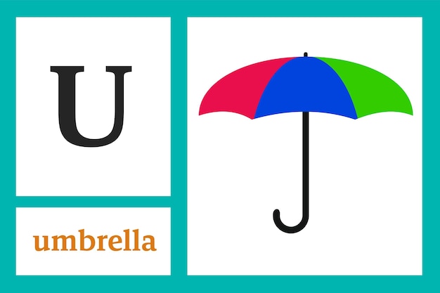 Card Alphabet with letter U for Umbrella