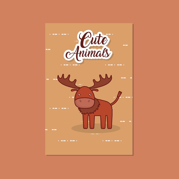 Card of Cute animals with elk icon over brown background 