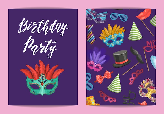 card or flyer template with masks and party accessories with place for text illustration