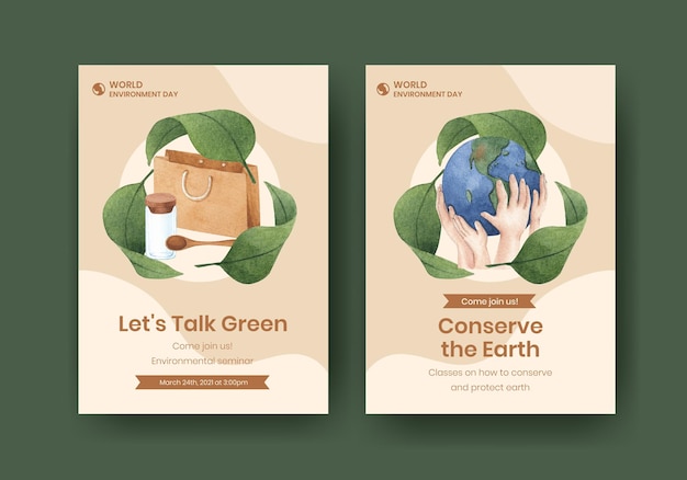 Vector card template with world environment day concept,watercolor style