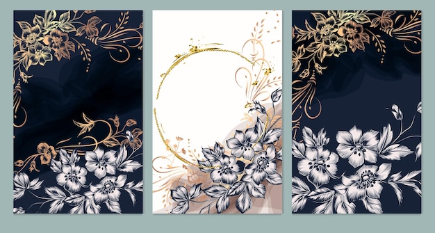 Card templates collection in floral luxury style