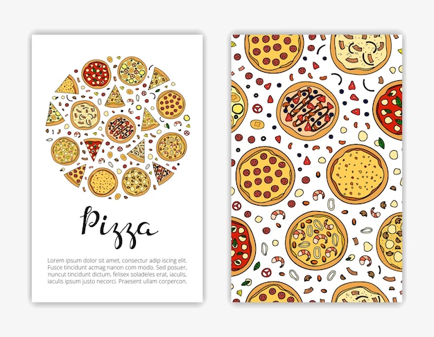 Card templates with hand drawn pizza