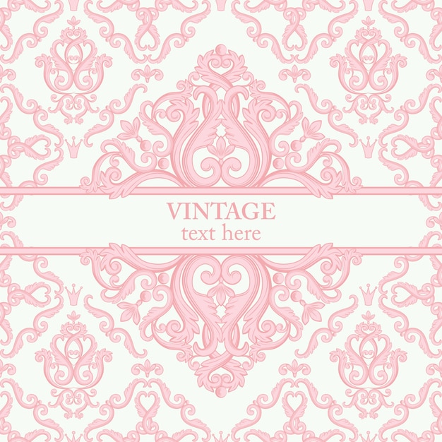 Vector card with abstract baroque royal background in pink 