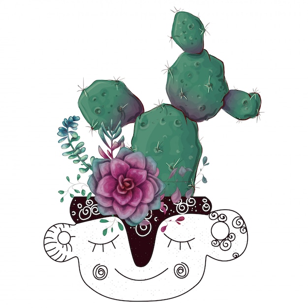 Vector card with cactuses and succulents set.