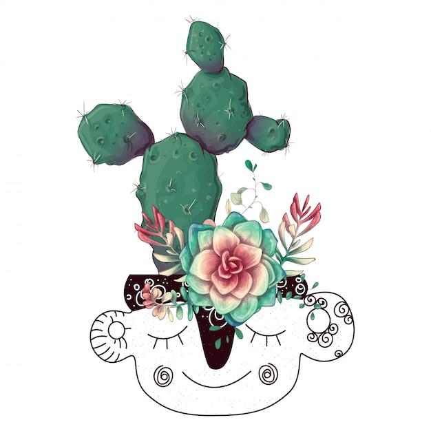 Vector card with cactuses and succulents set.