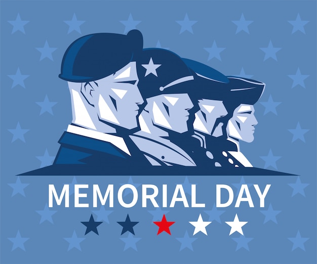 Vector card with a faces of american soldiers, memorial day