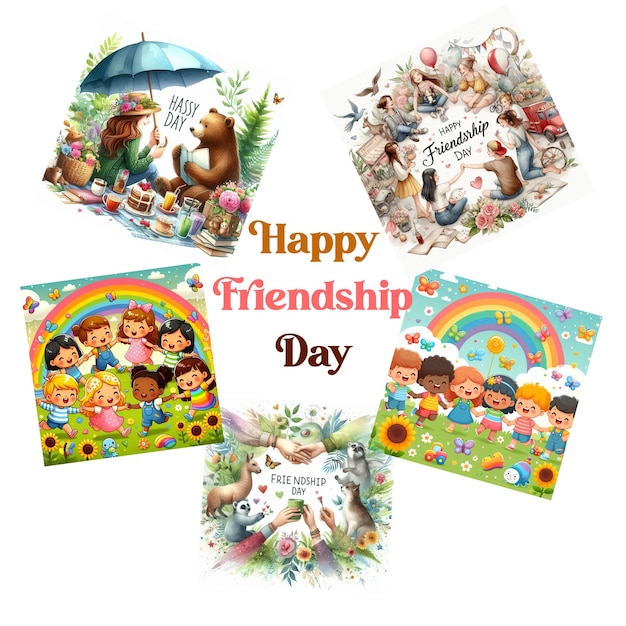 Vector a card with a picture of a friendship day with a picture of a bear and the words friendship day