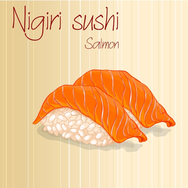 A card with a pretty tasty pair of nigiri sushi with salmon.