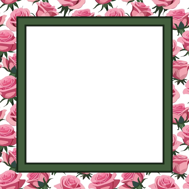 card with a square frame on a background of pink roses