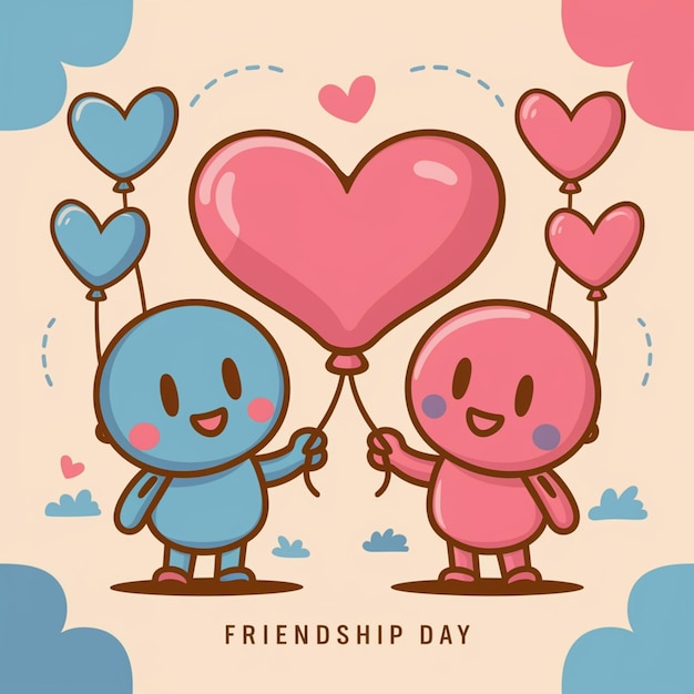 a card with two friends holding hearts and a heart with the words friendship day