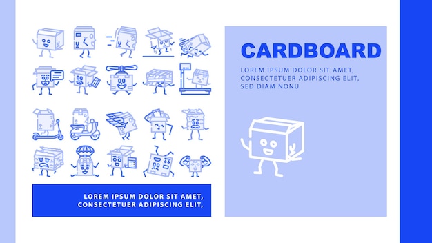 Cardboard box character landing header vector