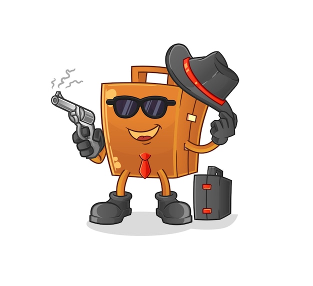 Cardboard box mafia with gun character. cartoon mascot vector