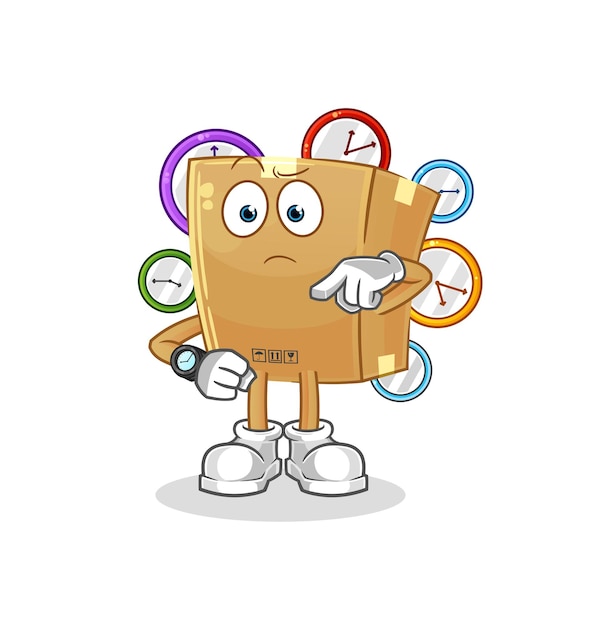 cardboard box with wristwatch cartoon. cartoon mascot vector