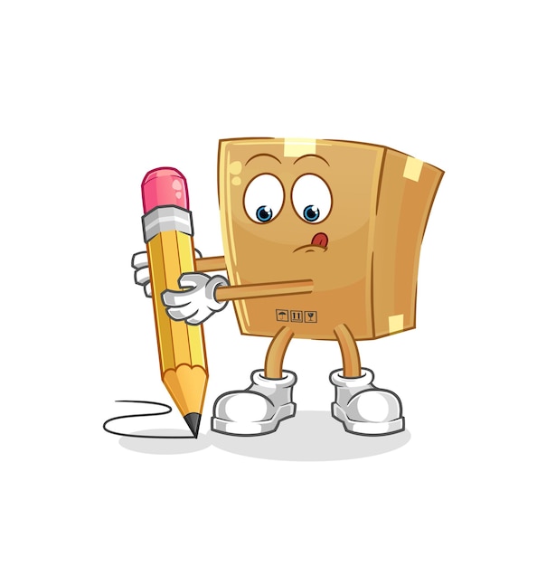 Cardboard box write with pencil cartoon mascot vector