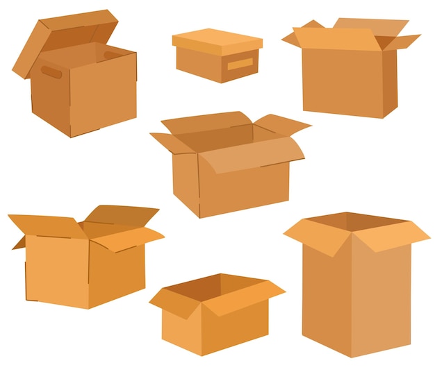 Cardboard boxes set Delivery and packaging Transport delivery Hand drawn vector illustrations isolated on the white background