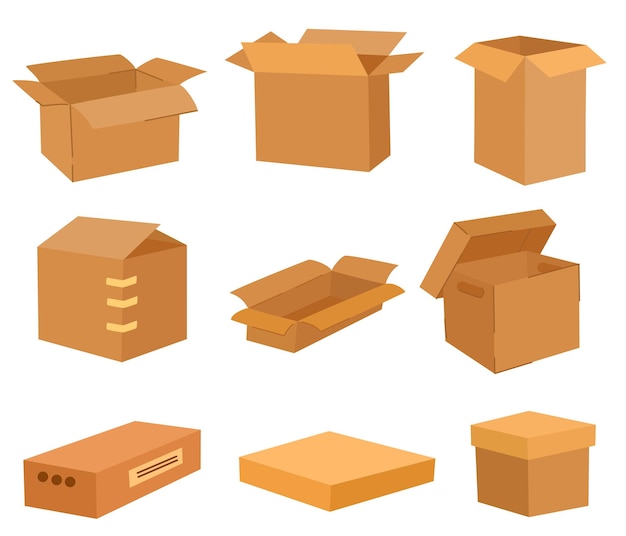 Cardboard boxes set Delivery and packaging Transport delivery Hand drawn vector illustrations isolated on the white background