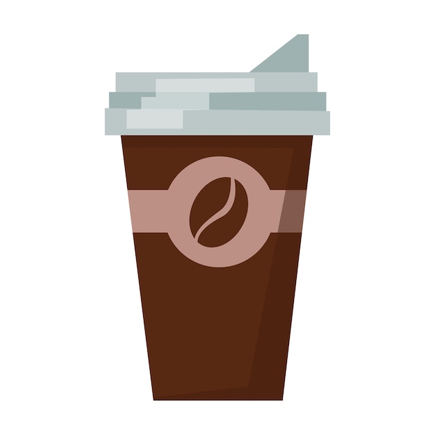 Cardboard cup with a plastic lid. Coffee in a mug. Flat style vector fun