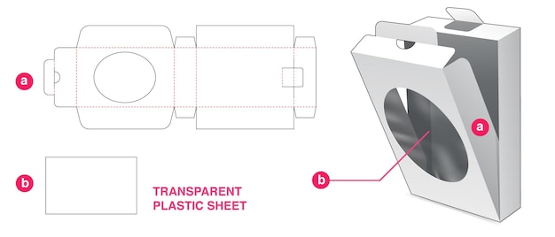 Cardboard flip box with ellipse window and plastic sheet die cut template