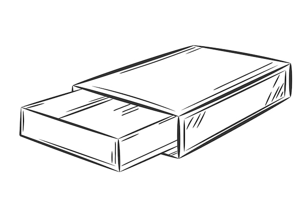 Cardboard matchbox Doodle sketch style A simple line drawing of a box