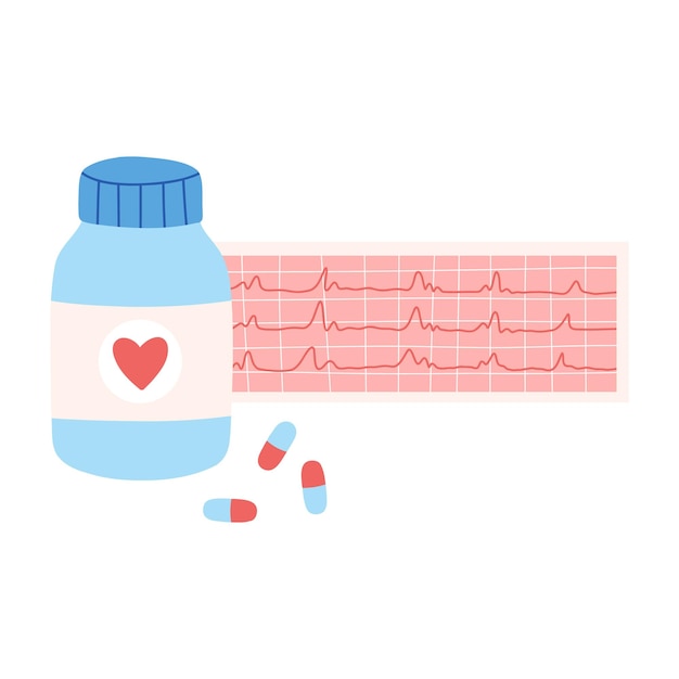 Cardiogram and pills Concept of heart diseases and their prevention