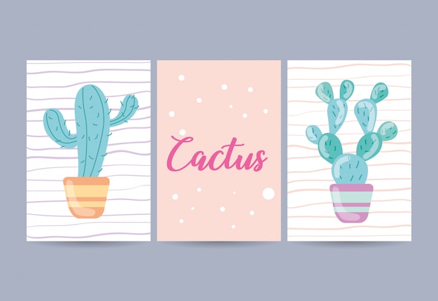 Cards set with cactus illustration