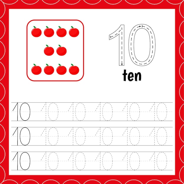 Cards with numbers for children Trace the line For kids learning to count and to write Number ten Ap