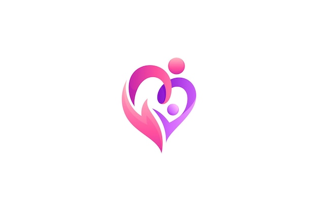 Care love family logo heart hand parent and child symbol in modern design concept