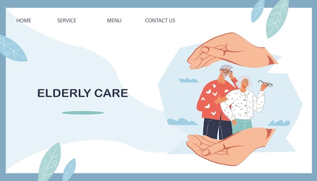 Care and support for elderly people concept for website or landing page design