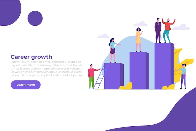 Career growth, Business goal achievement concept. Character climbing on ascending chart. Vector illustration flat style