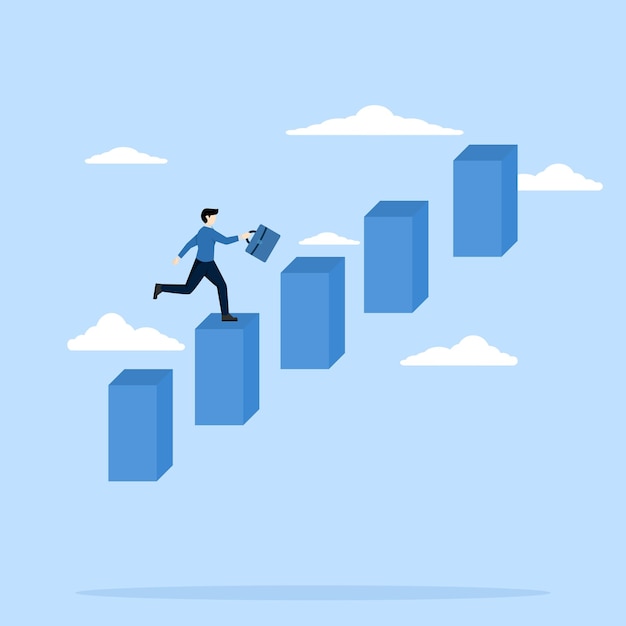 Career progress business development or growth successful entrepreneurs climb the ladder