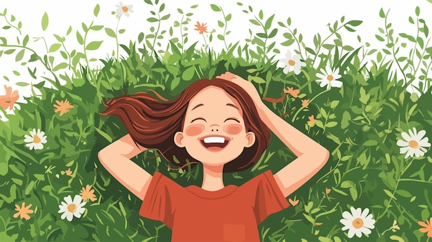 Vector carefree girl laughing directly above view