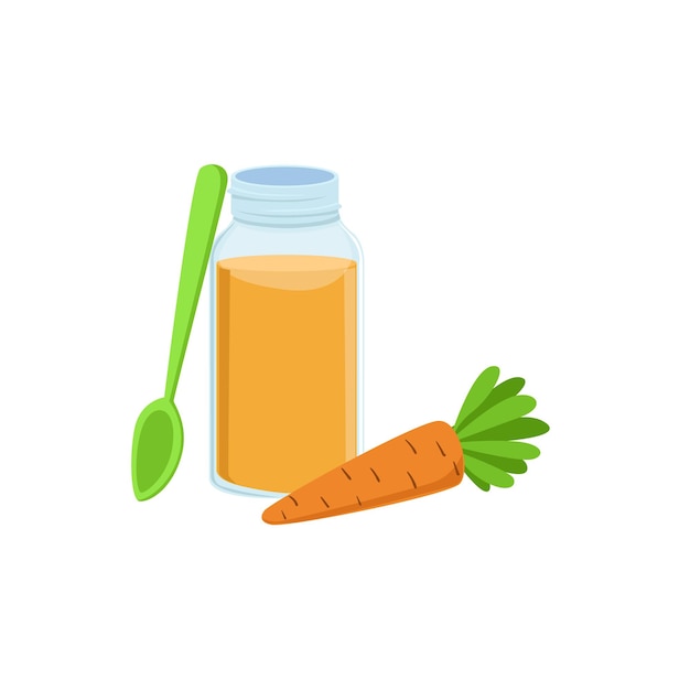 CarFresh Carrot Juice In Jar Supplemental Baby Food Products Allowed For First Complementary Feeding Of Small Child Cartoon Illustration