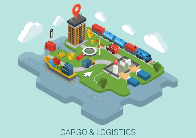 Cargo delivery logistics shipping isometric illustration.