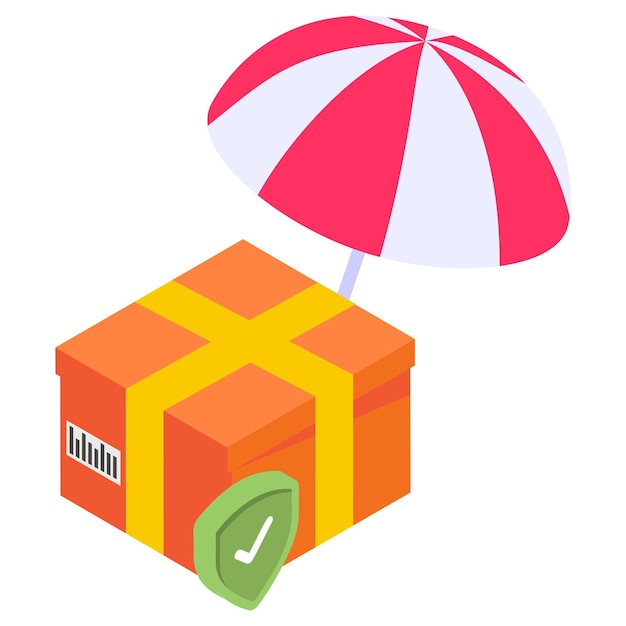 Cargo insurance isometric Concept umbrella with box and shield Logistics and Shipping Coverage